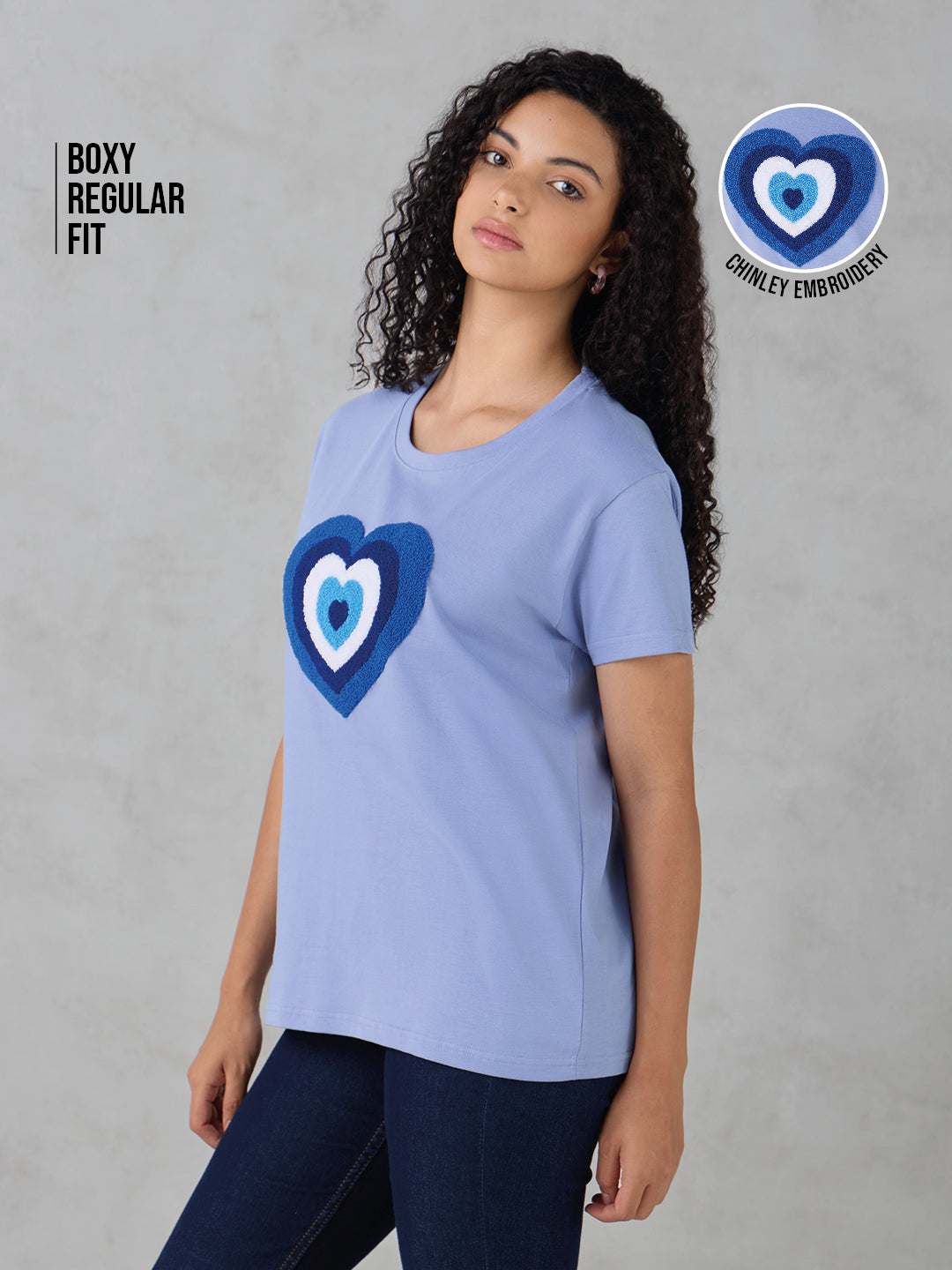 Womens Half Sleeve Chinley Embroidery Boxy Regular Fit Tshirt