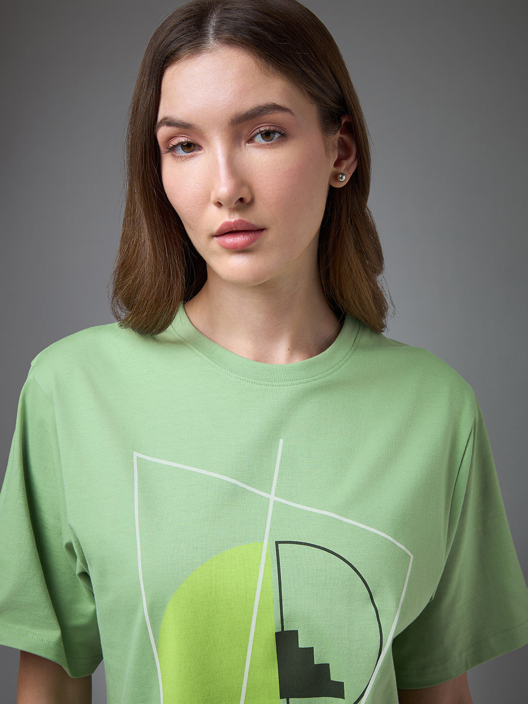 Womens Printed Round Neck Oversized Fit Tshirt