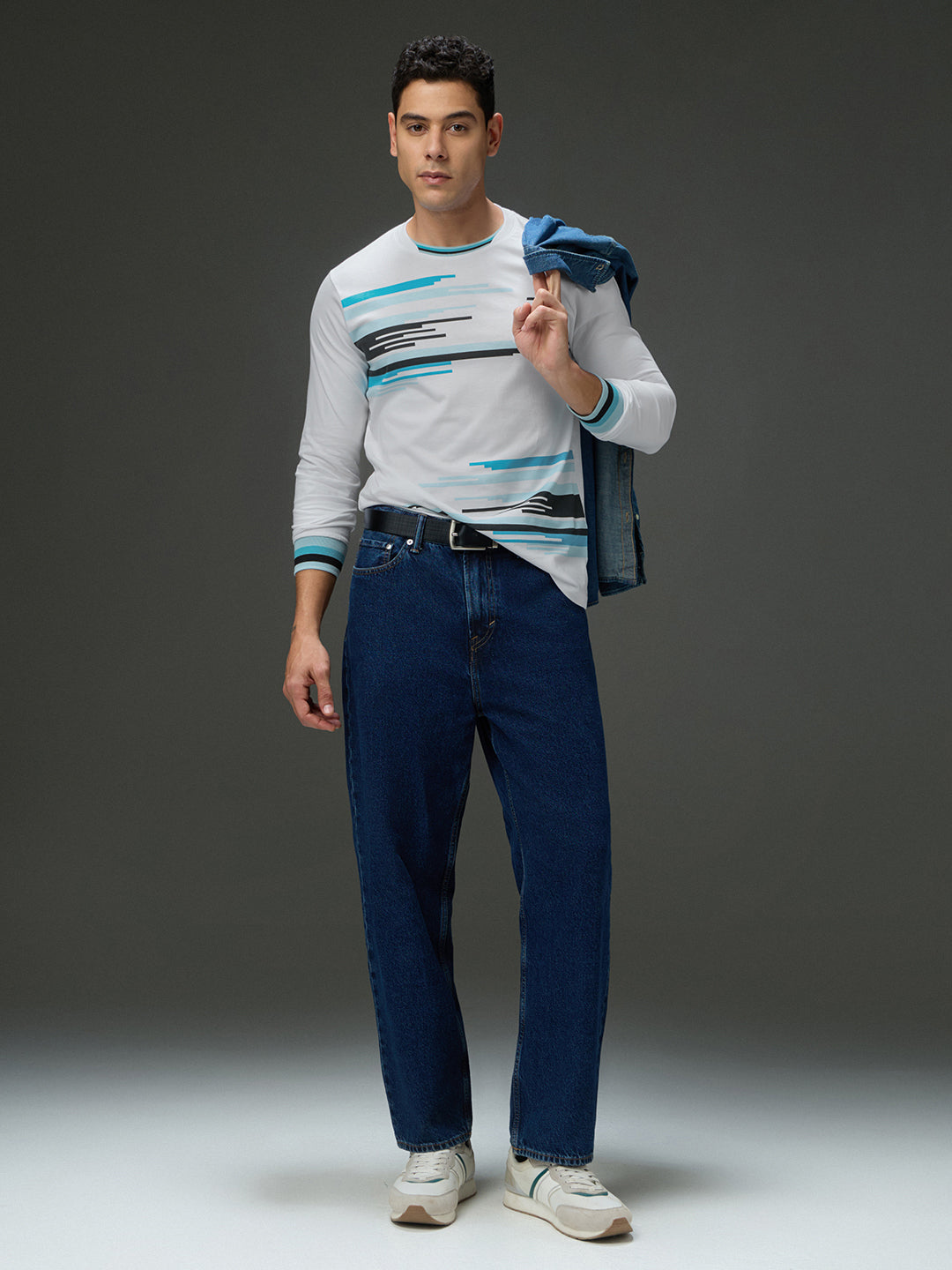 Mens Long Sleeve Round Neck Printed Regular Fit Tshirt