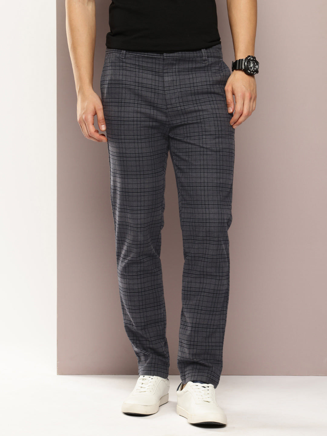 Men Checked Slim Fit Chinos Casual Trousers