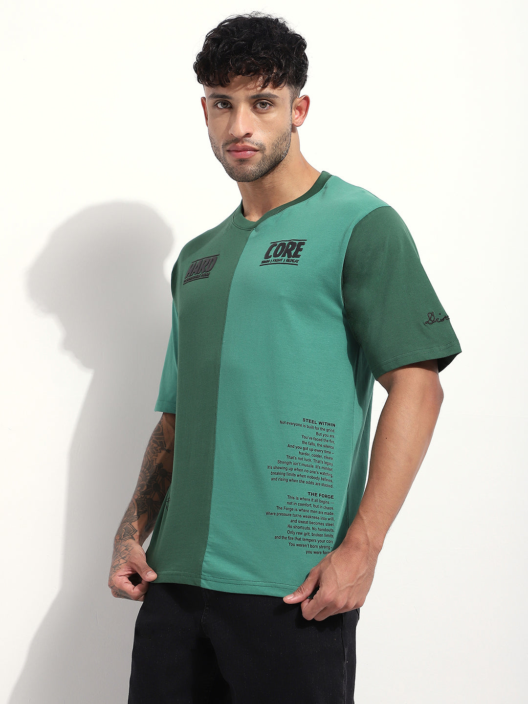 Mens Half Sleeve Round Neck Embellished Oversized Fit Tshirts