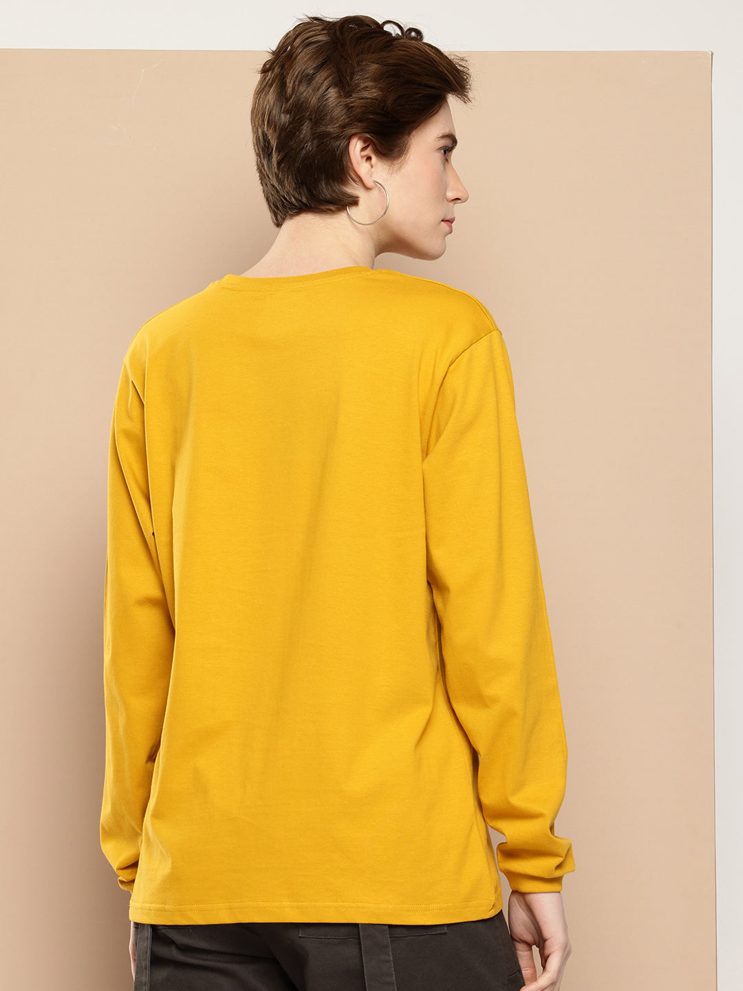 Womens Full Sleeve Round Neck Printed Oversized Fit Tshirts