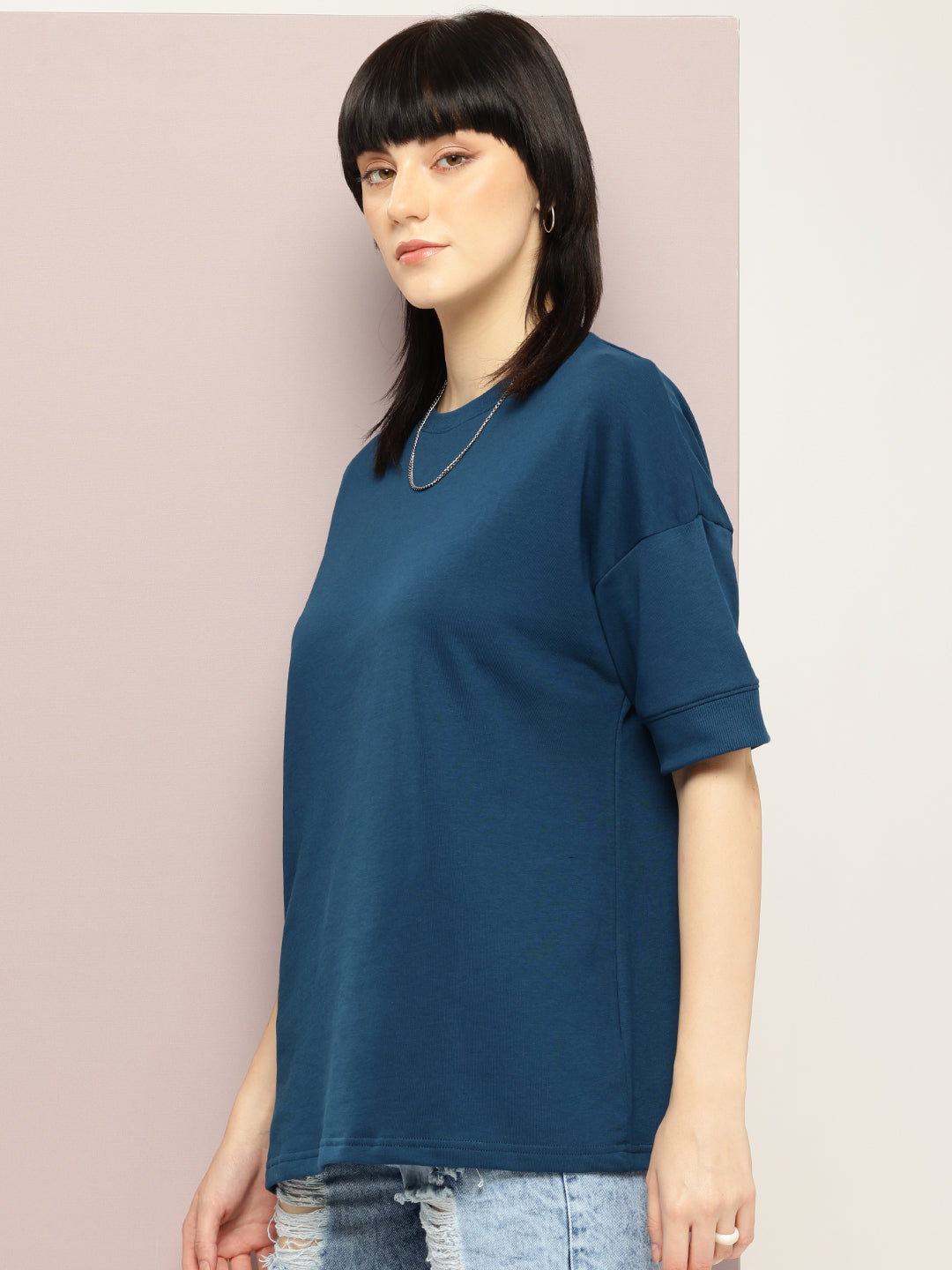 Womens Half Sleeve Round Neck Solid Oversized Fit Tshirts