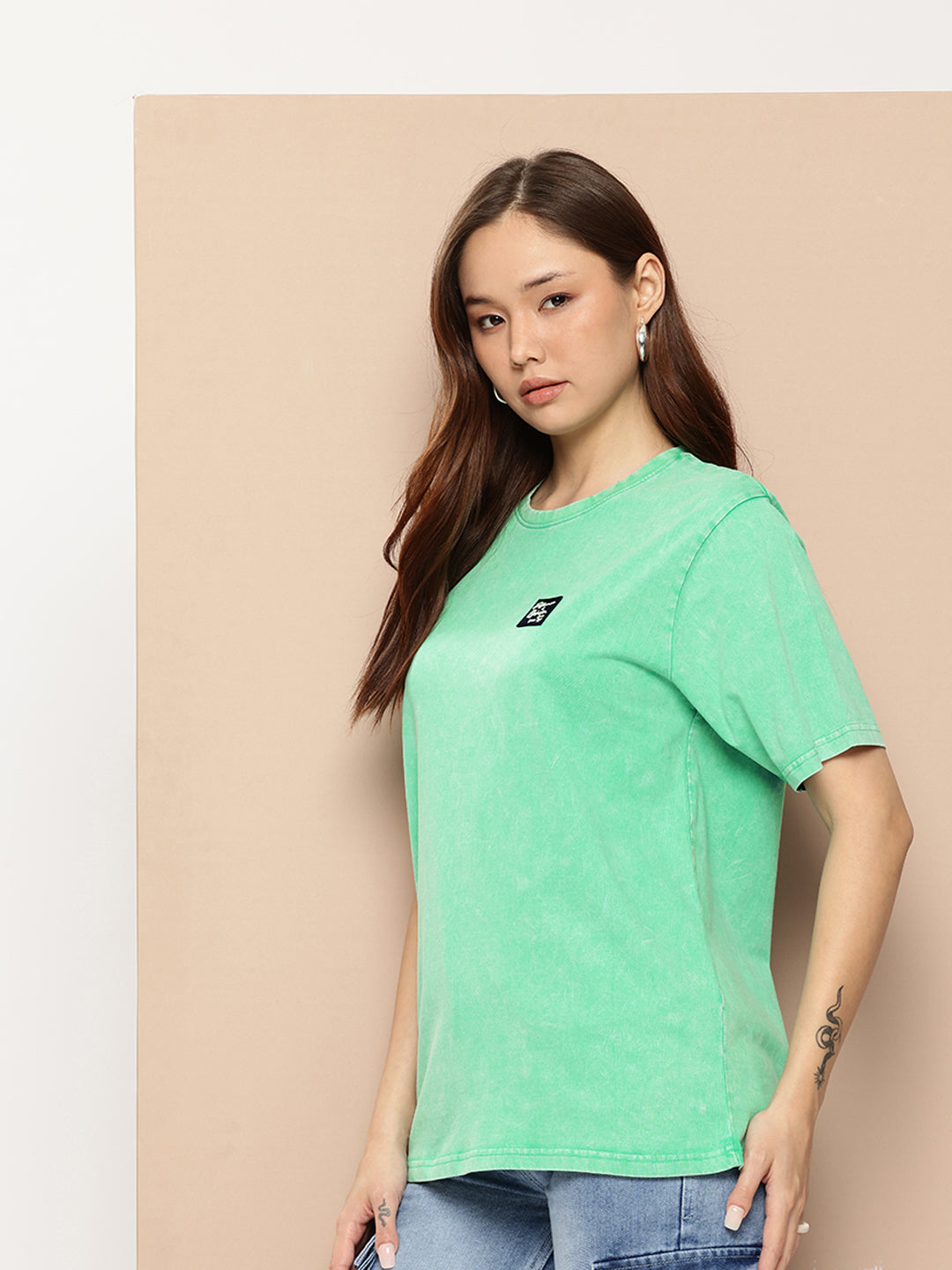 Womens Half Sleeve Round Neck Back Printed Oversized Fit Tshirts
