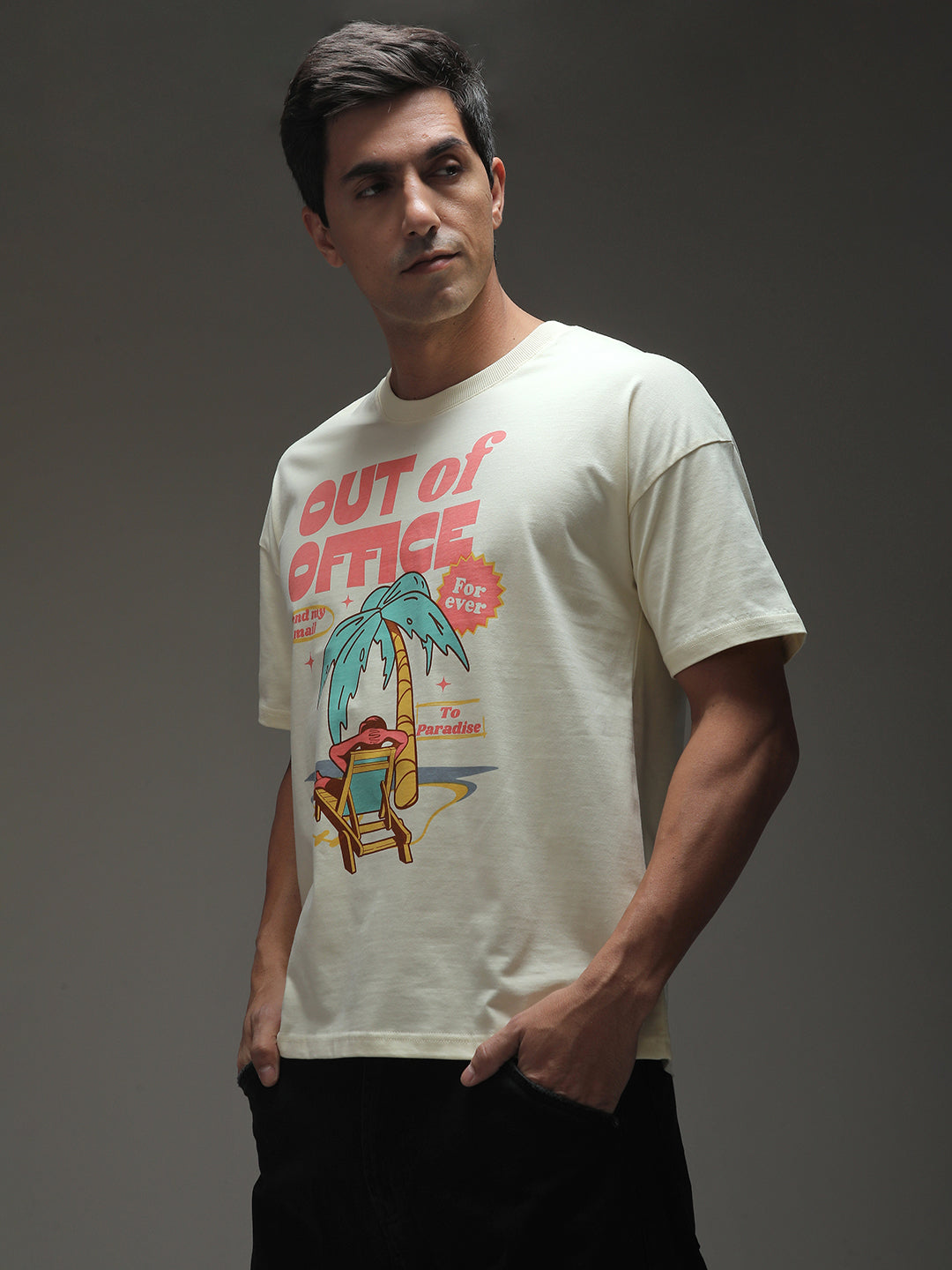 Mens Half Sleeve Drop Shoulder Printed Oversized Fit T-Shirts