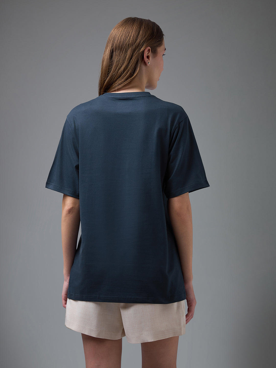 Womens Printed Round Neck Oversized Fit Tshirt