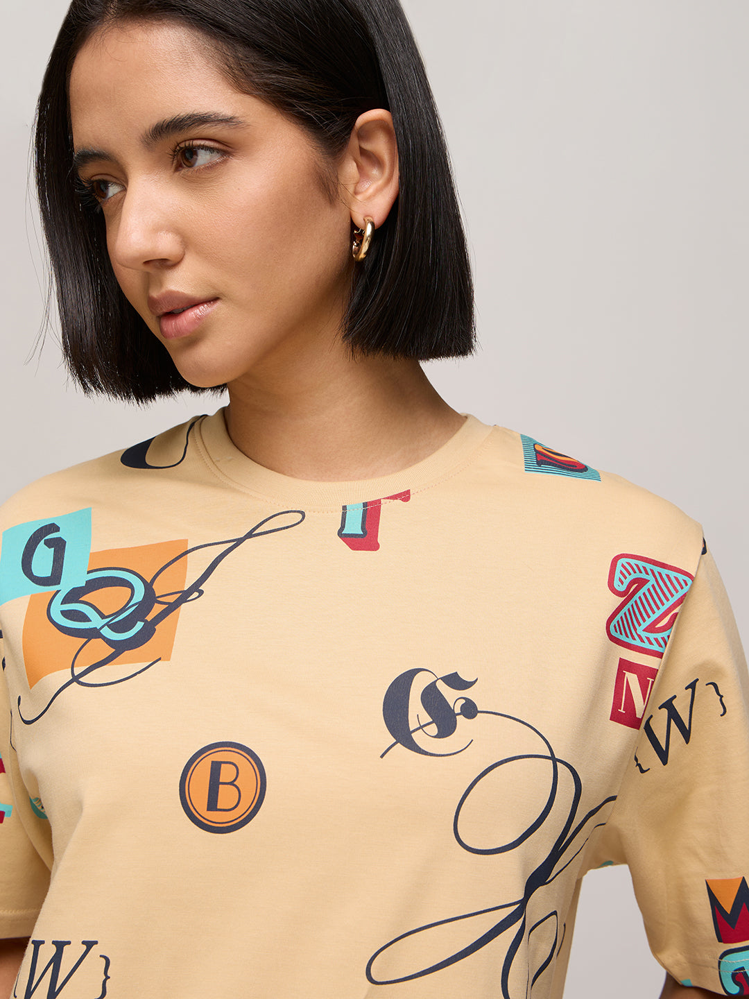 Womens Printed Oversized Fit Cotton T-Shirt