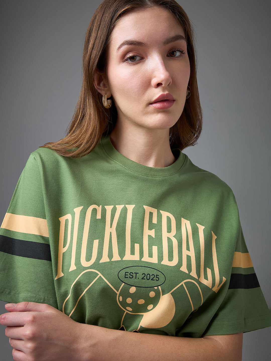 Womens Printed Round Neck Oversized Fit Tshirt