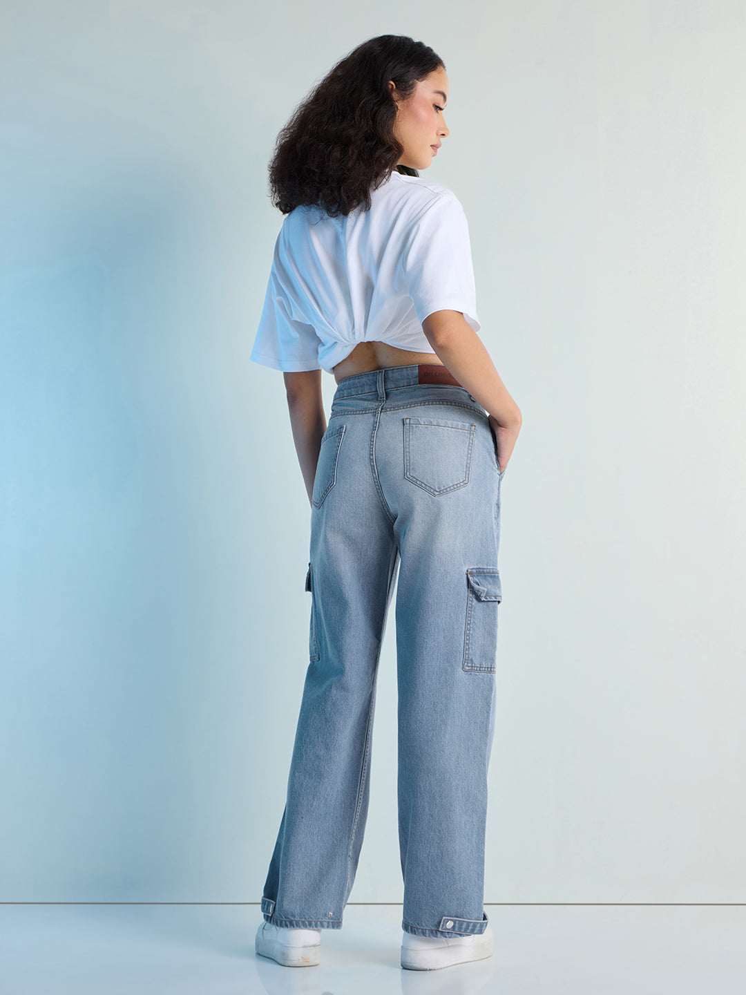 Womens Straight Fit Cargo Denim Jeans Pant