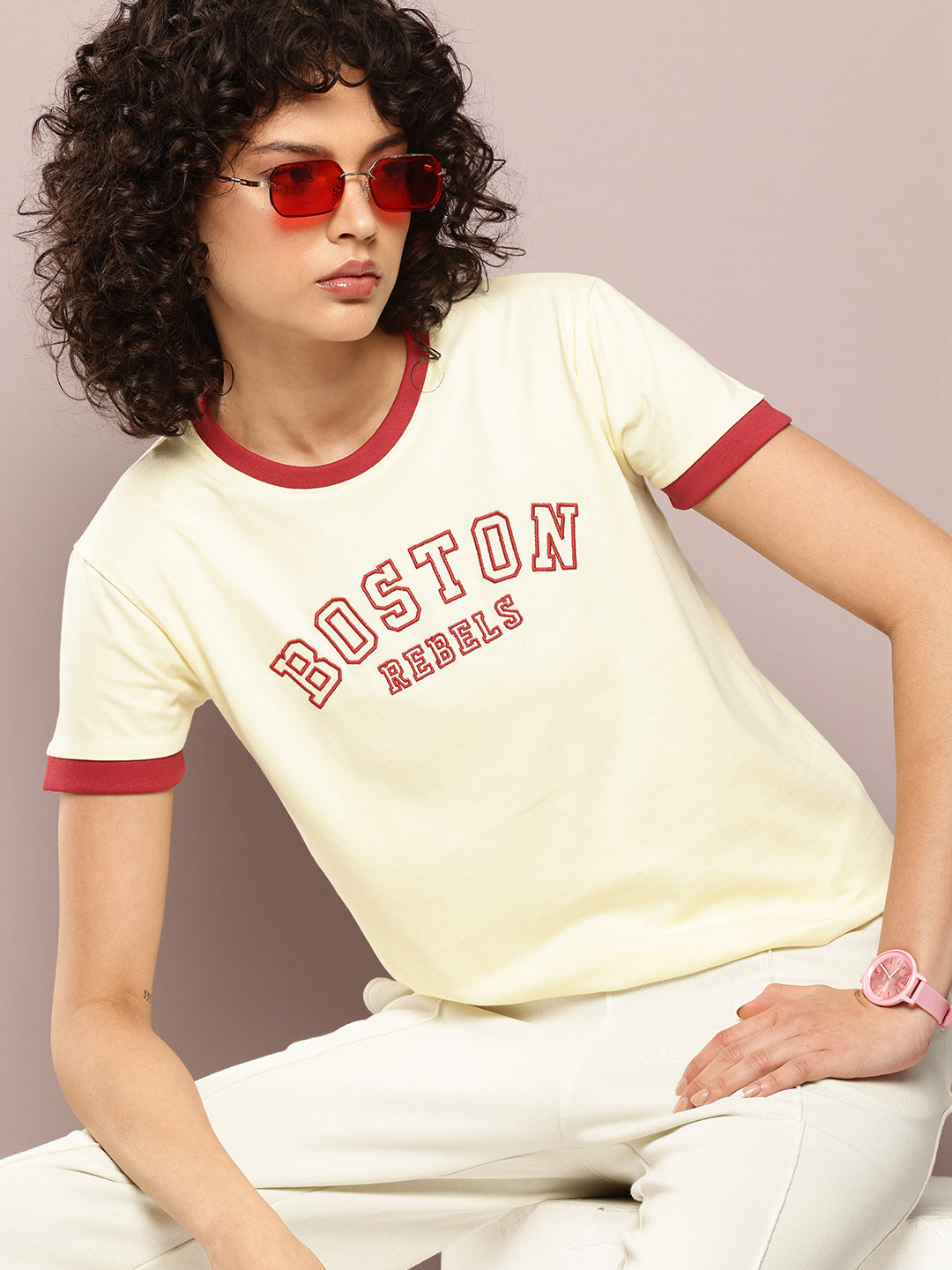 Womens Half Sleeve Round Neck Embroidery Regular Fit Tshirts