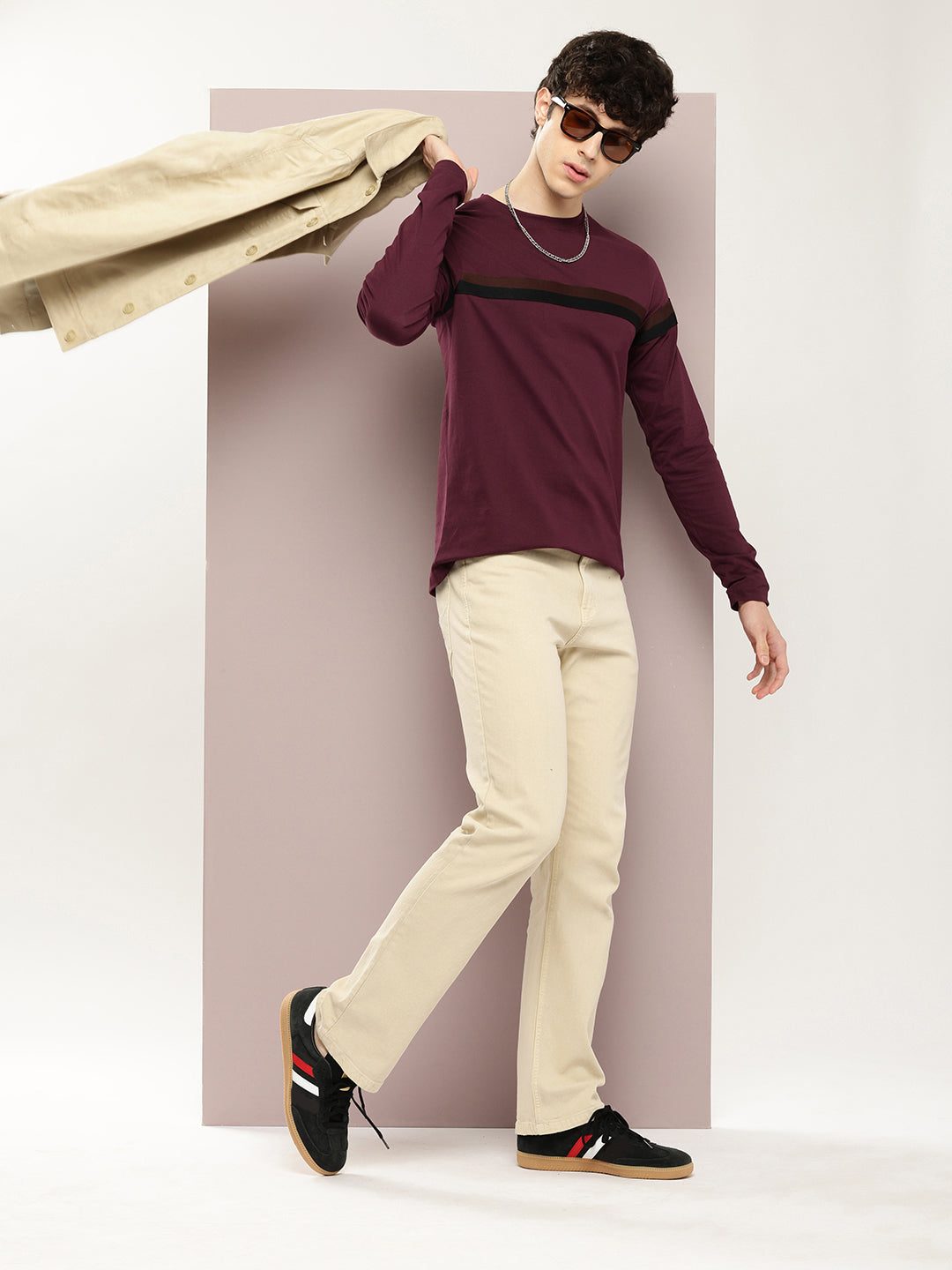 Mens Full Sleeve Round Neck Striped Regular Fit Tshirts