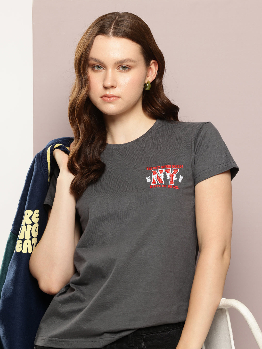 Womens Half Sleeve Round Neck Embroidery Regular Fit Tshirts