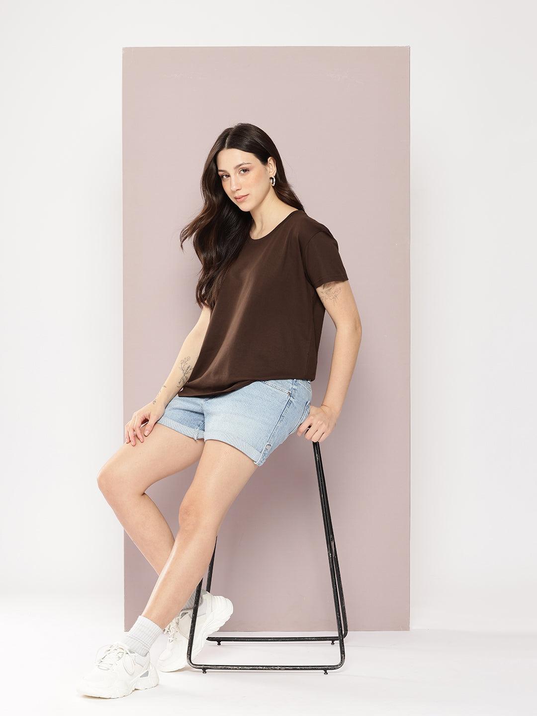 Womens Half Sleeve Round Neck Solid Boxy Fit Tshirts