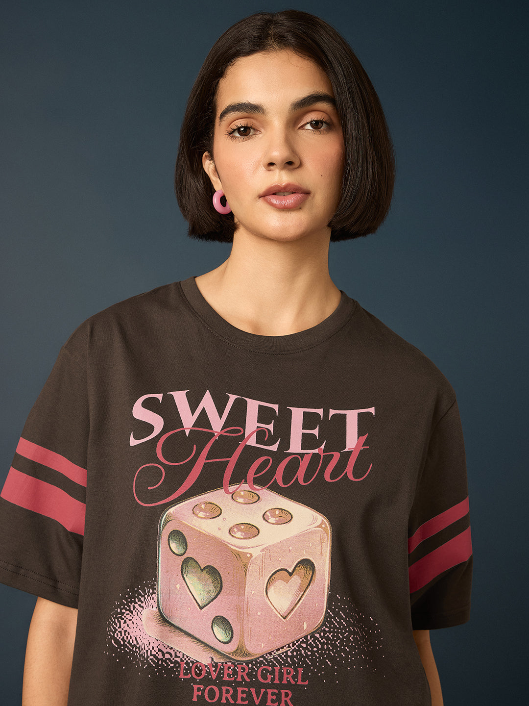 Womens Short Sleeve Printed Oversized Fit Tshirt 
