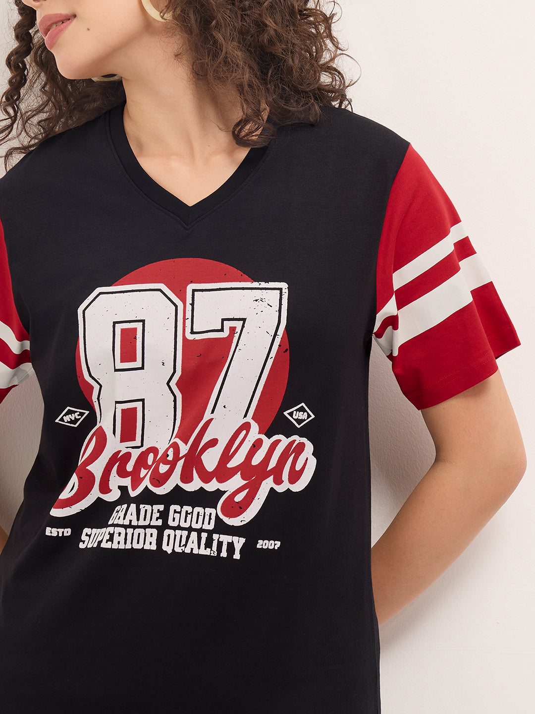 Womens Half Sleeve V-Neck Printed Oversized Fit Tshirts