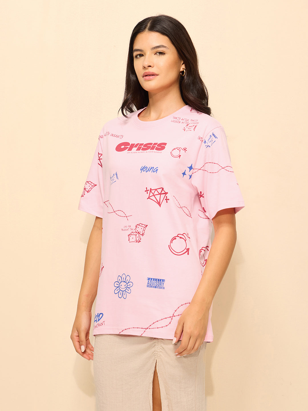 Womens Printed Oversized Cotton T-Shirt