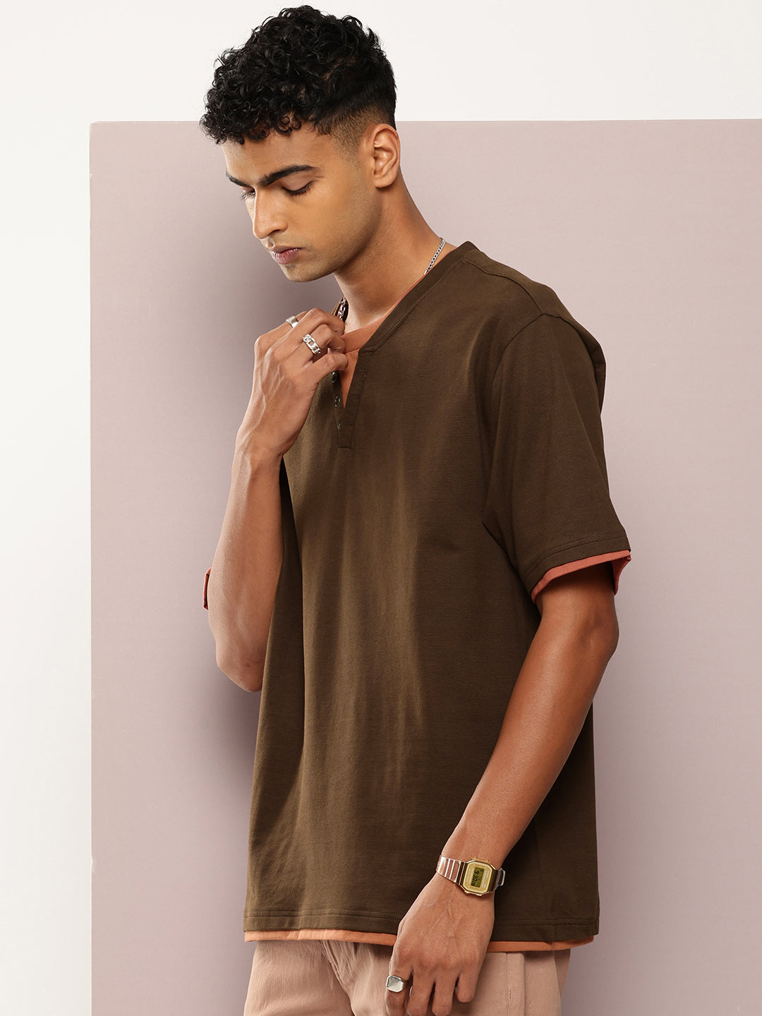 Mens Half Sleeve V-Neck Solid Oversized Fit Tshirts