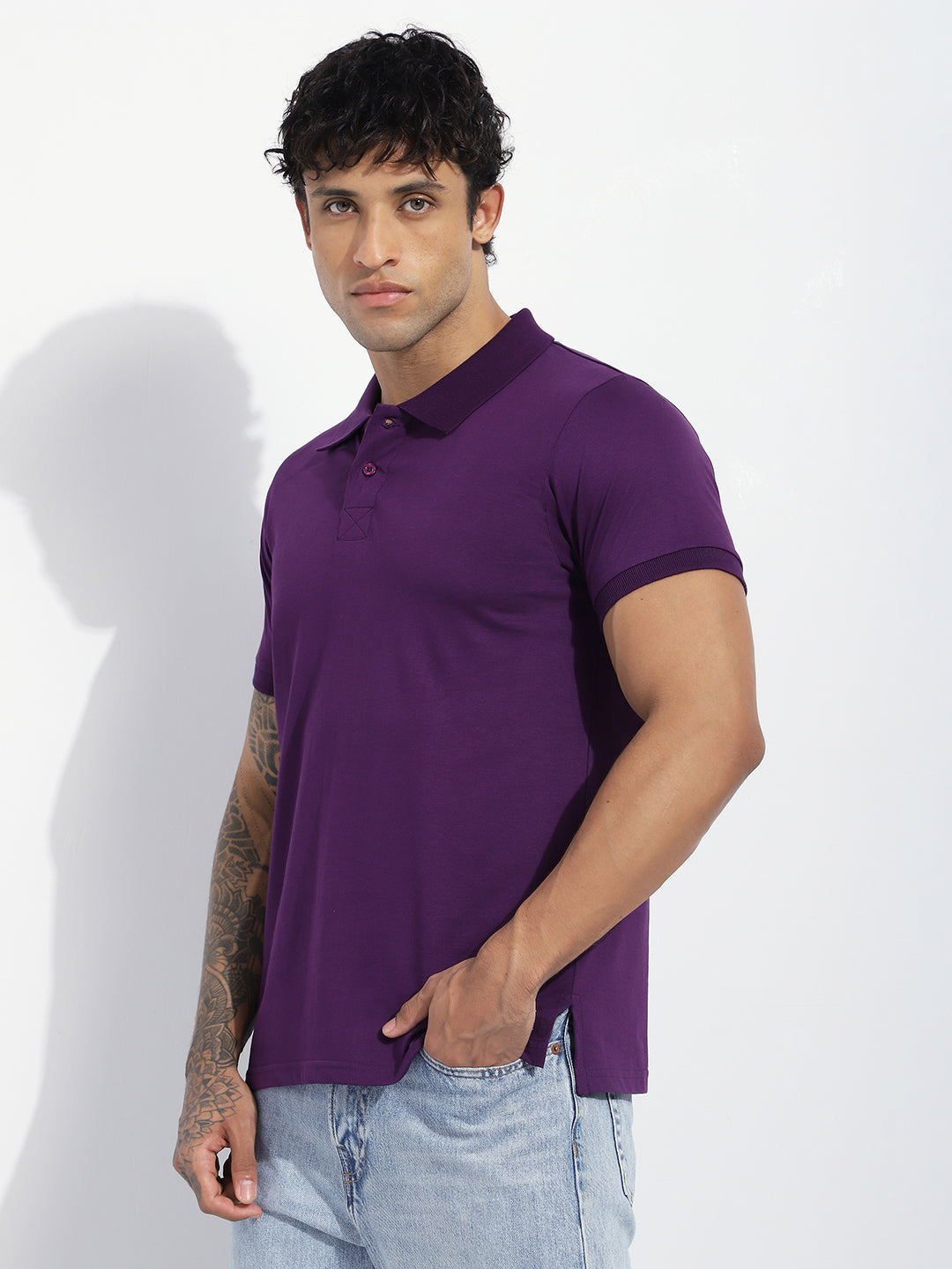 Mens Half Sleeve Polo Neck Solid Regular Fit Tshirts