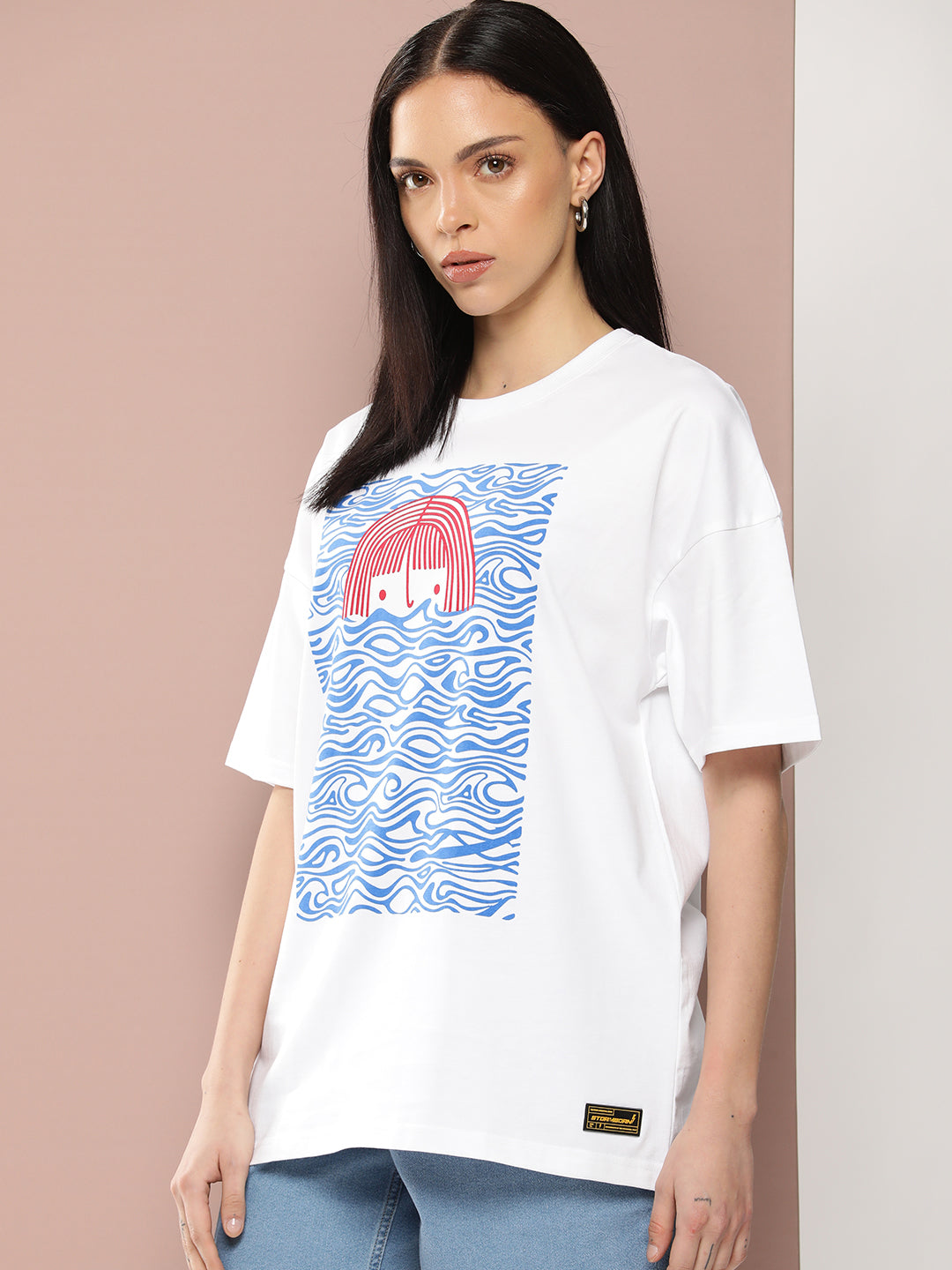 Womens Half Sleeve Drop Shoulder Printed Oversized Fit T-Shirts