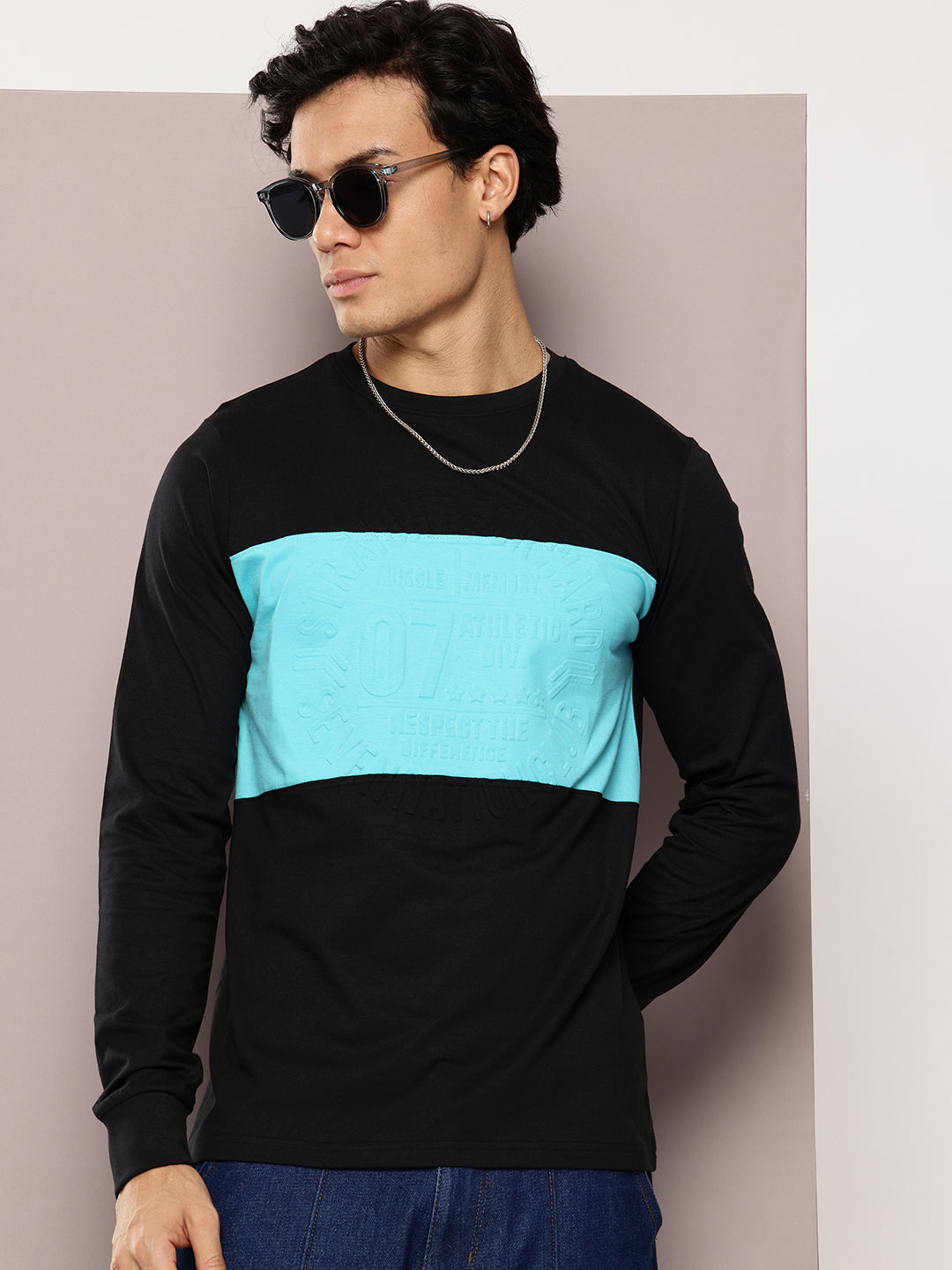 Mens Full Sleeve Round Neck Embellished Regular Fit Tshirts