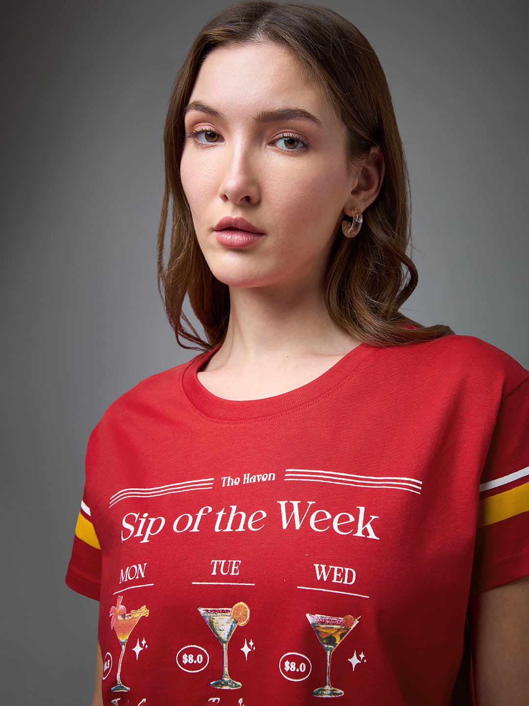 Womens Printed Round Neck Boxy Fit Tshirt