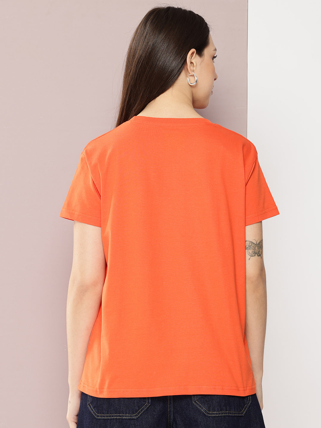 Womens Half Sleeve Round Neck Solid Boxy Fit Tshirts