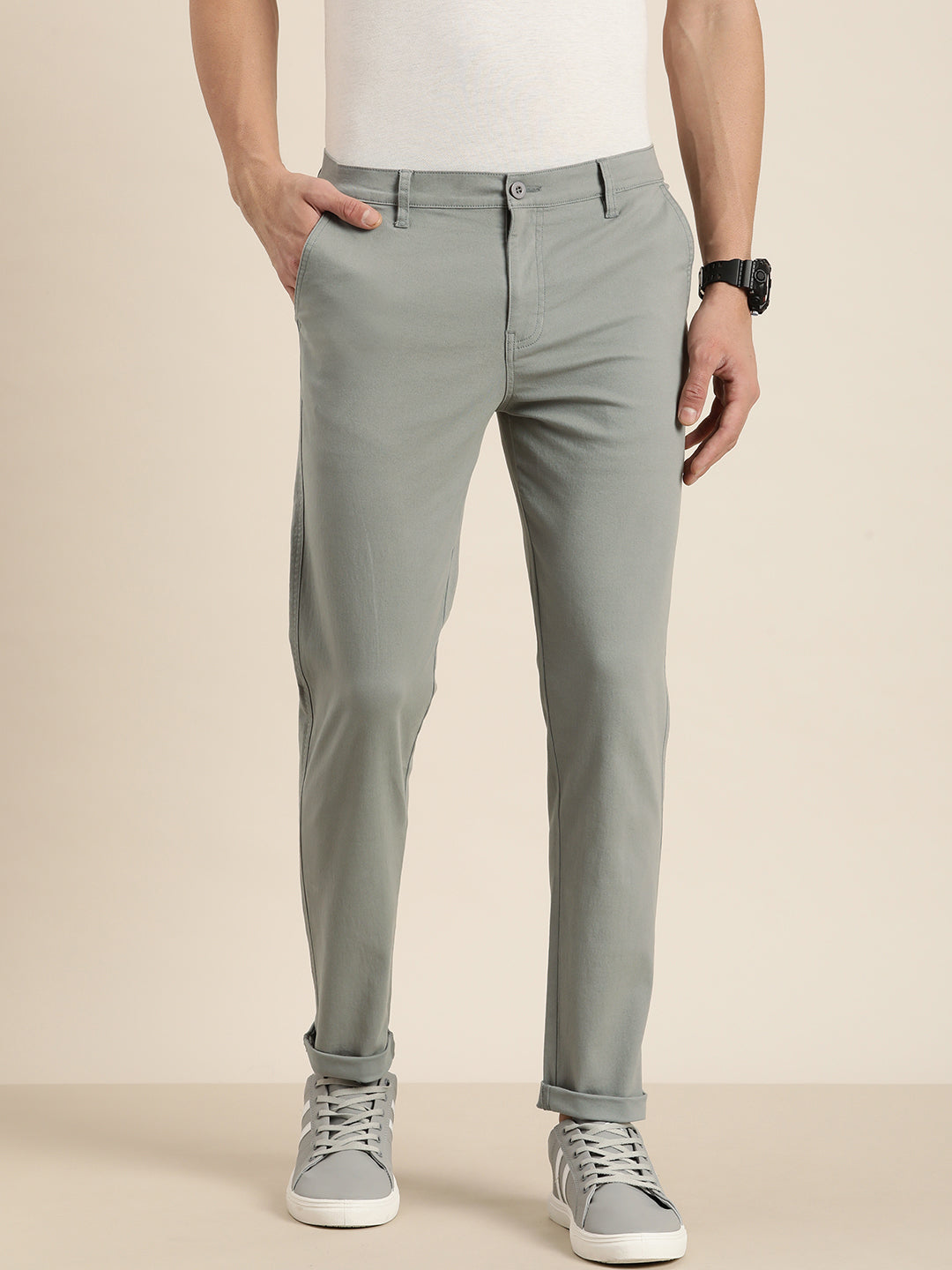 Men Solid Ankle-Length Chinos Trousers