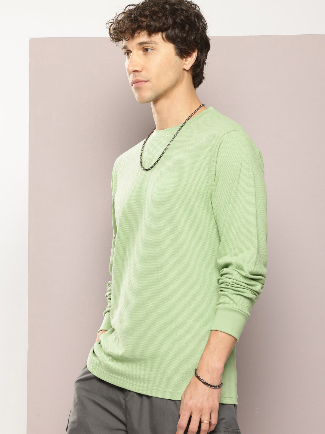 Mens Full Sleeve Round Neck Solid Regular Fit Tshirts