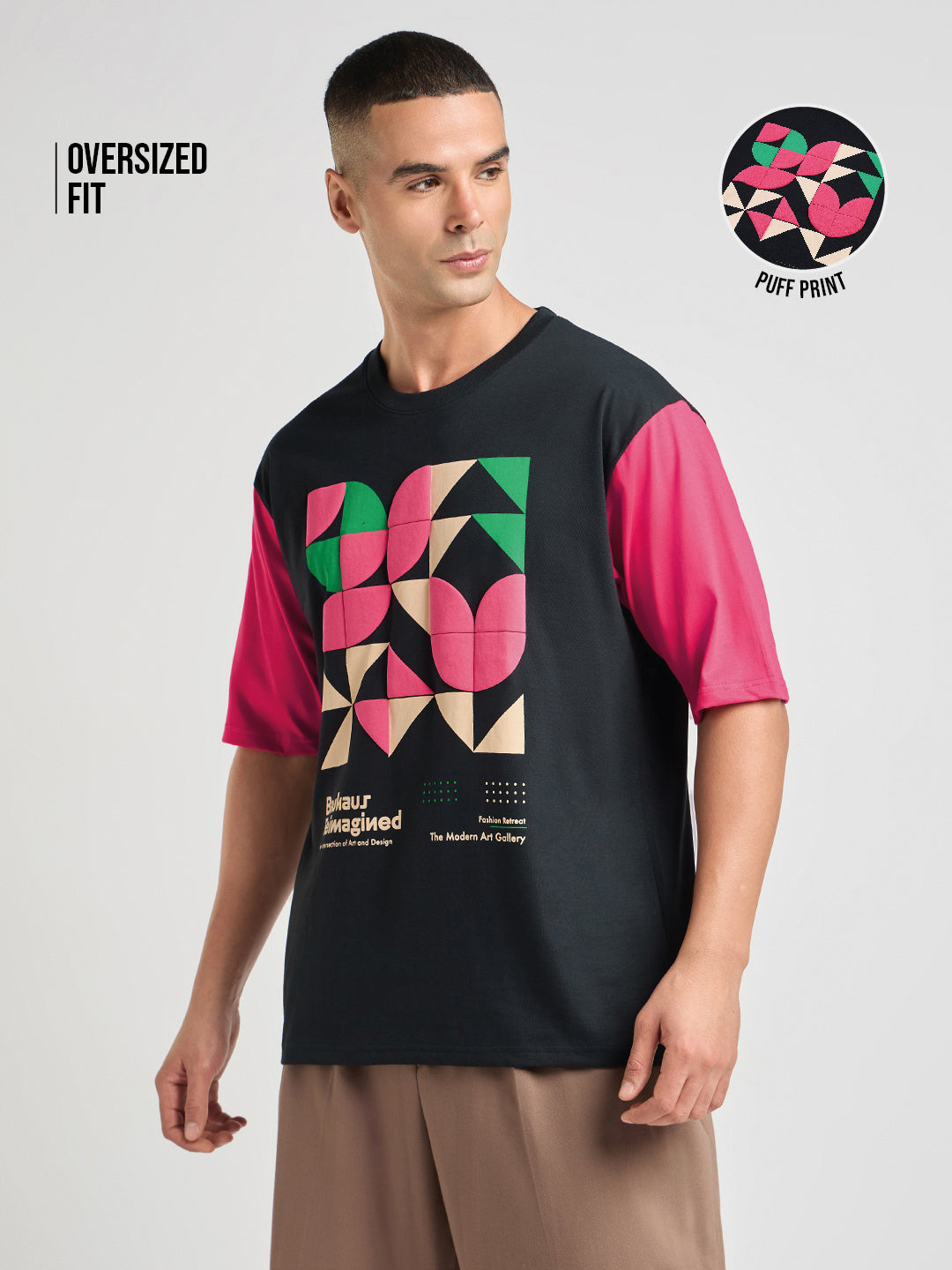 Mens Puff Printed Oversized Half Sleeve Round Neck Tshirt