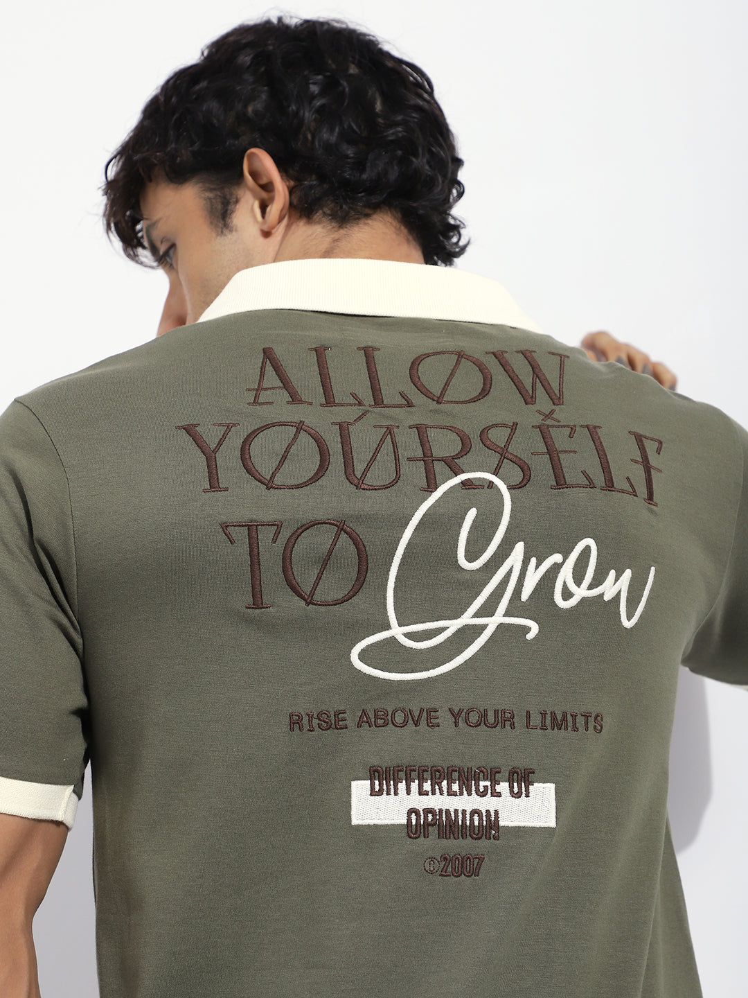 Mens Half Sleeve V-Neck Back Embroidered Relaxed Fit Tshirts