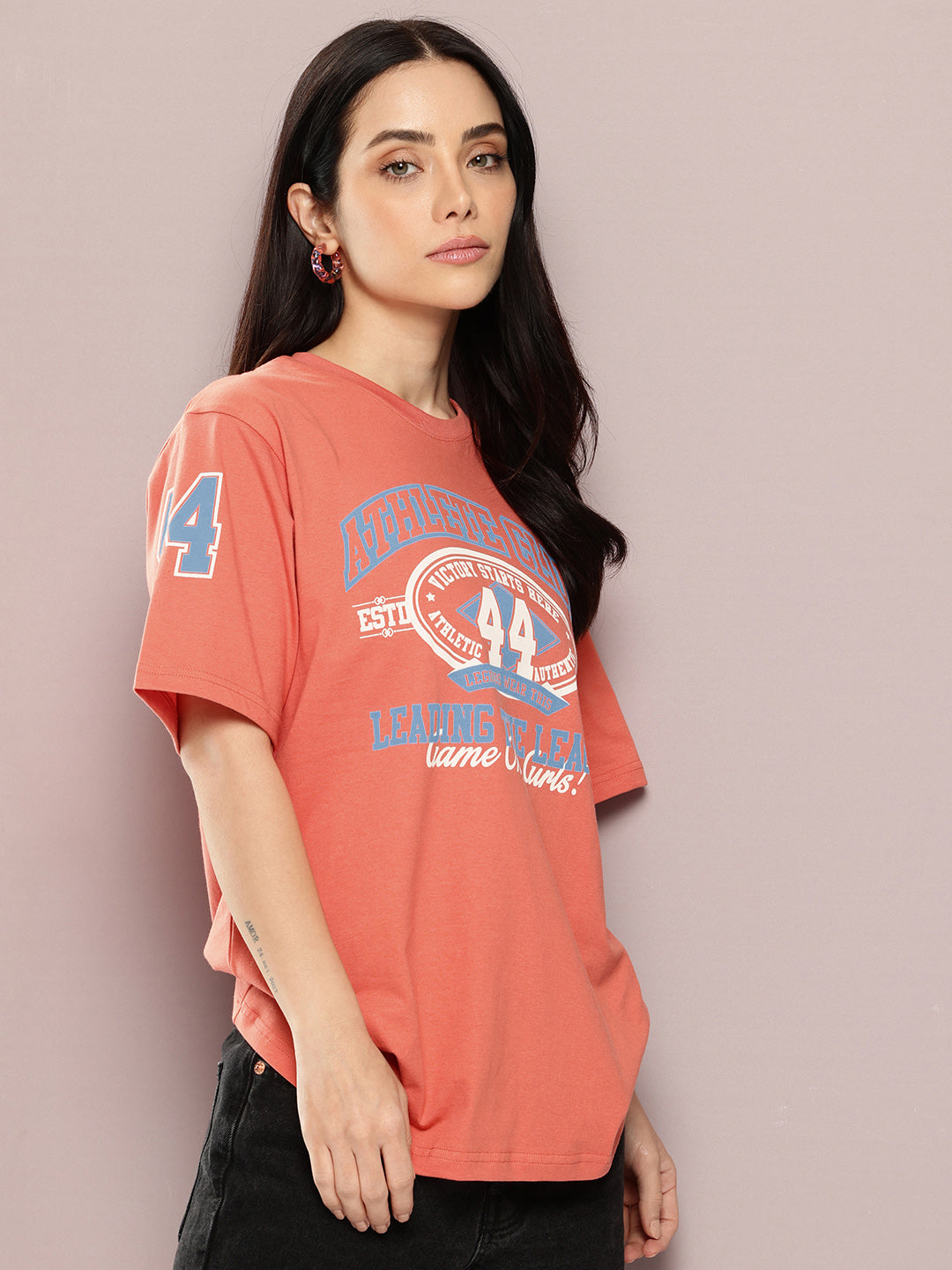 Womens Half Sleeve Round Neck Printed Oversized Fit Tshirts