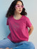 Womens Stud Detailed Boxy Regular Round Neck Tshirt 