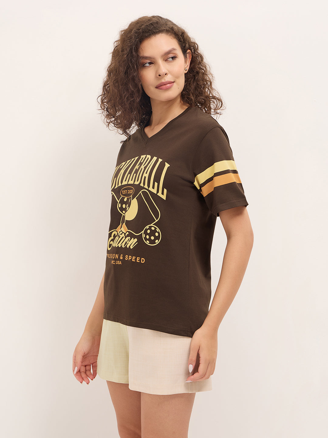 Womens Half Sleeve V-Neck Printed Oversized Fit Tshirts