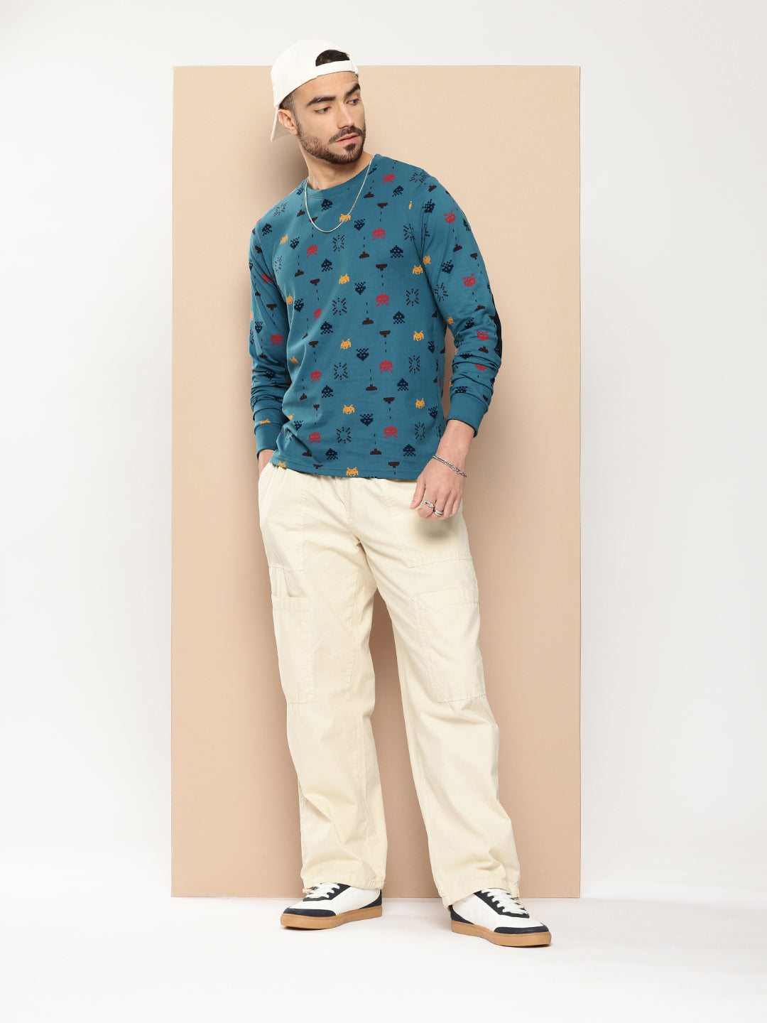Mens Full Sleeve Round Neck All-Over Printed Regular Fit Tshirts