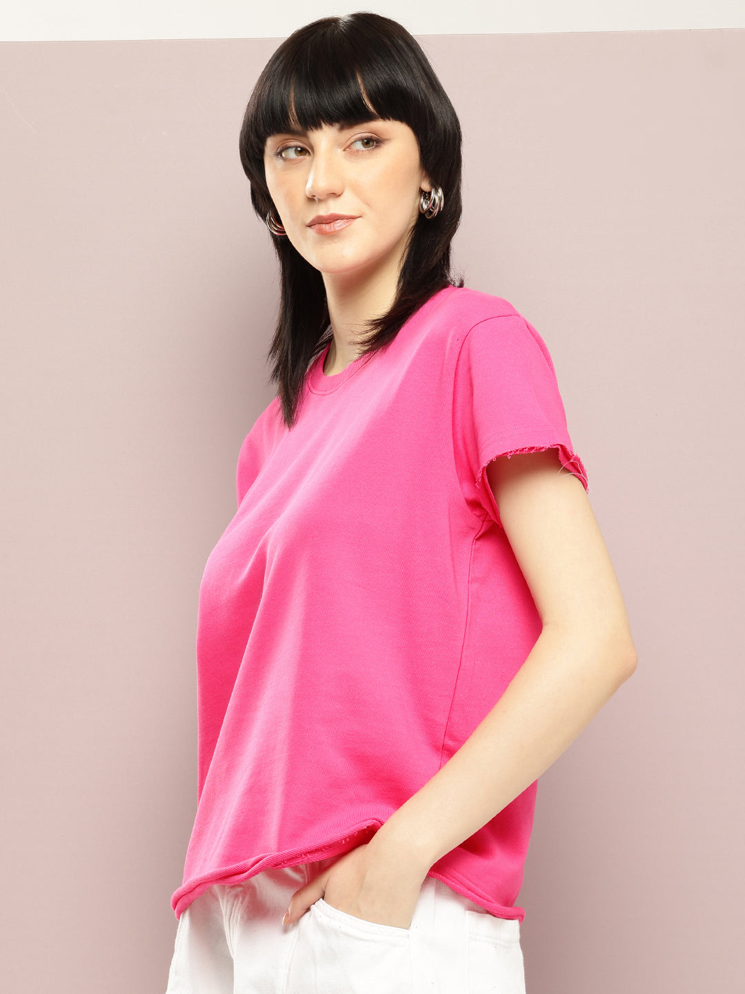 Womens Half Sleeve Round Neck Solid Boxy Fit Tshirts