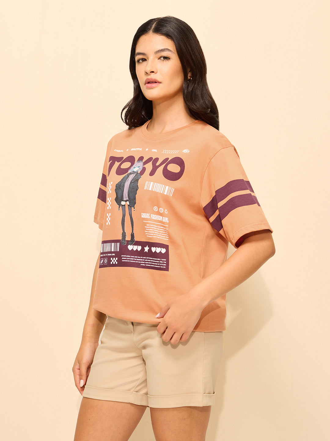 Womens Printed Oversized Cotton T-Shirt