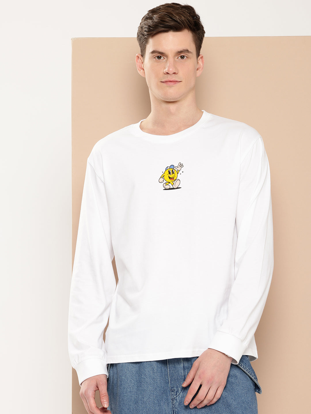 Mens Full Sleeve Round Neck Back Printed Oversized Fit Tshirts