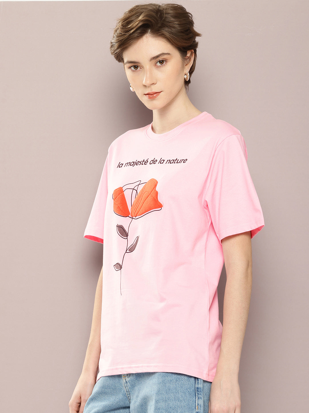 Womens Half Sleeve Round Neck Printed Oversized Fit Tshirts