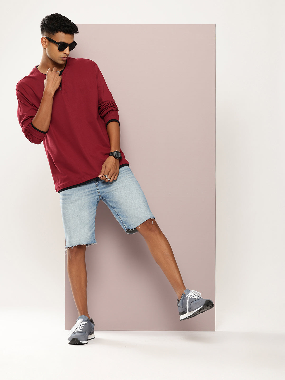 Mens Full Sleeve V-Neck Solid Oversized Fit Tshirts