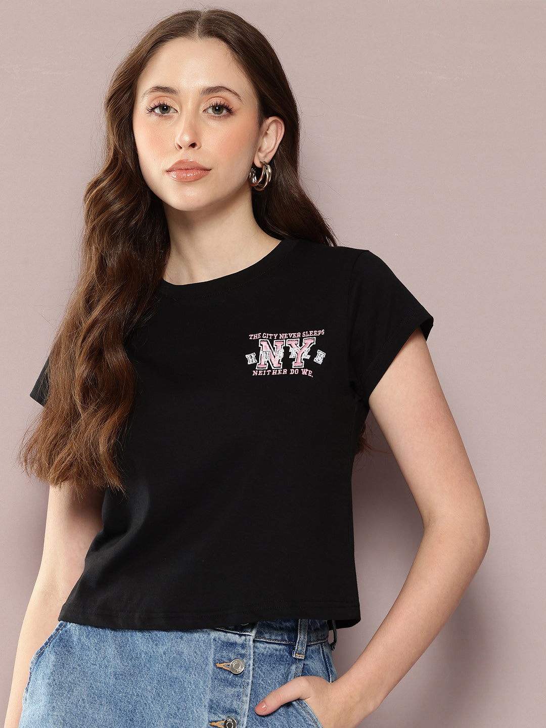 Womens Half Sleeve Round Neck Embroidered Regular Fit Tshirts