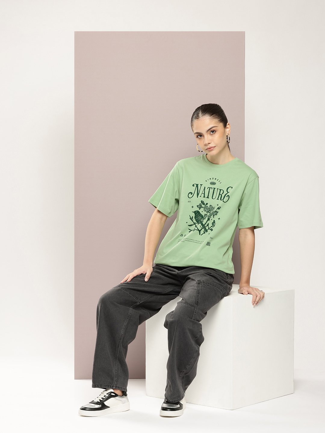 Womens Short Sleeve Round Neck Oversized Fit T-Shirt