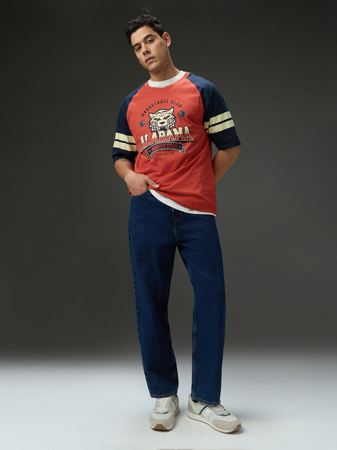 Mens Round Neck Raglan Sleeve Printed Oversized Fit Tshirt