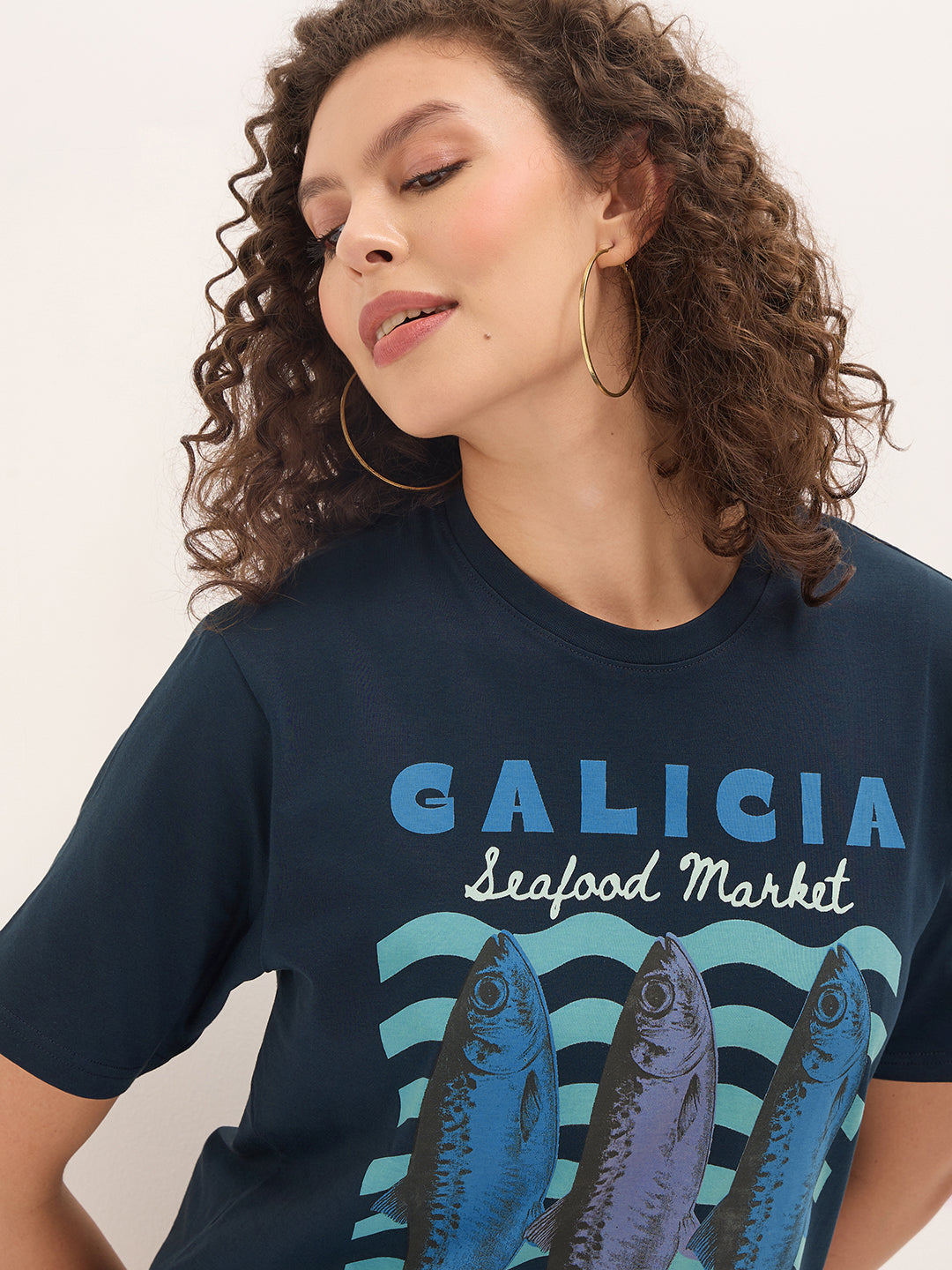 Womens Half Sleeve Round Neck Printed Oversized Fit Tshirts