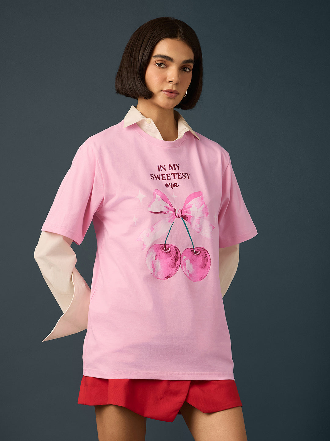 Womens Short Sleeve Printed Oversized Fit Tshirt 