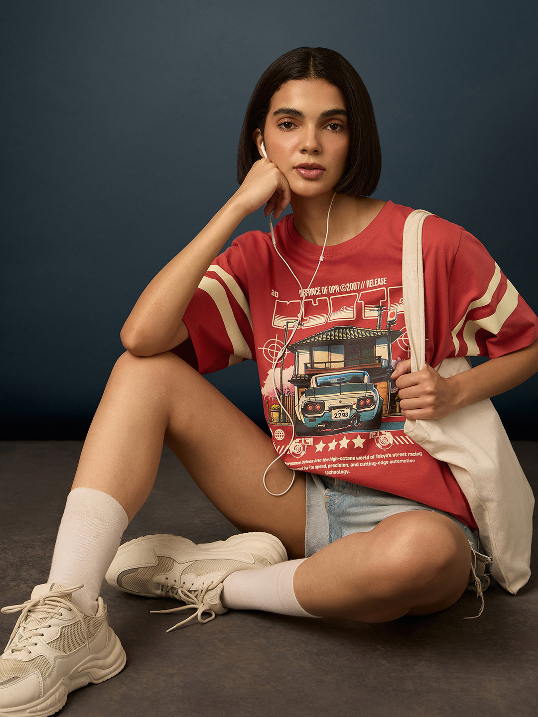 Womens Short Sleeve Printed Oversized Fit Tshirt 