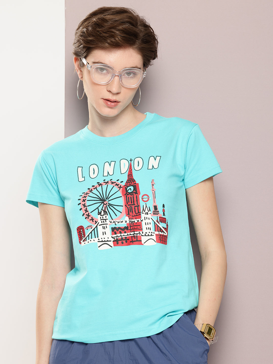 Womens Half Sleeve Round Neck Printed Regular Fit Tshirts