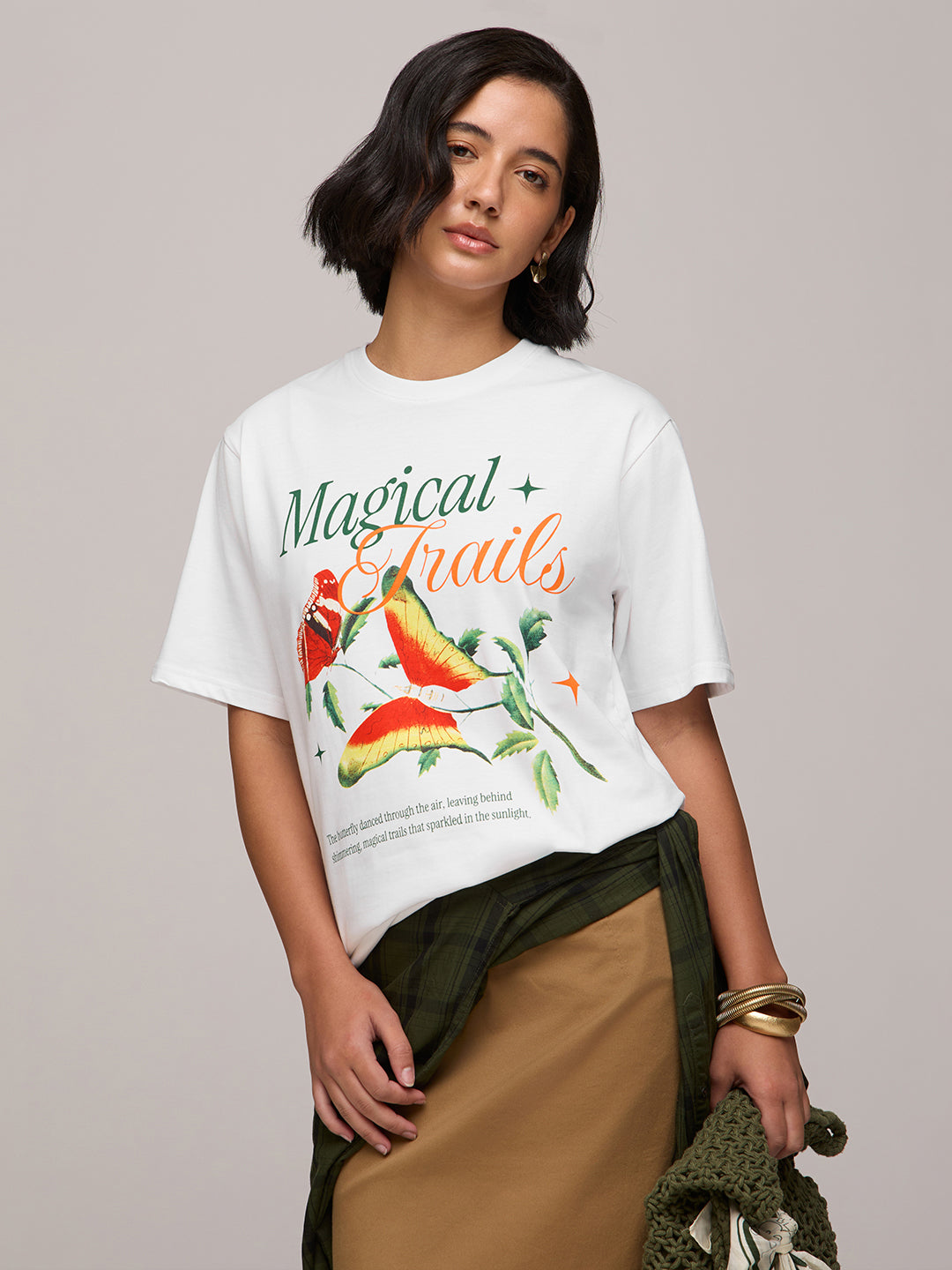 Womens Printed Oversized Fit Cotton T-Shirt