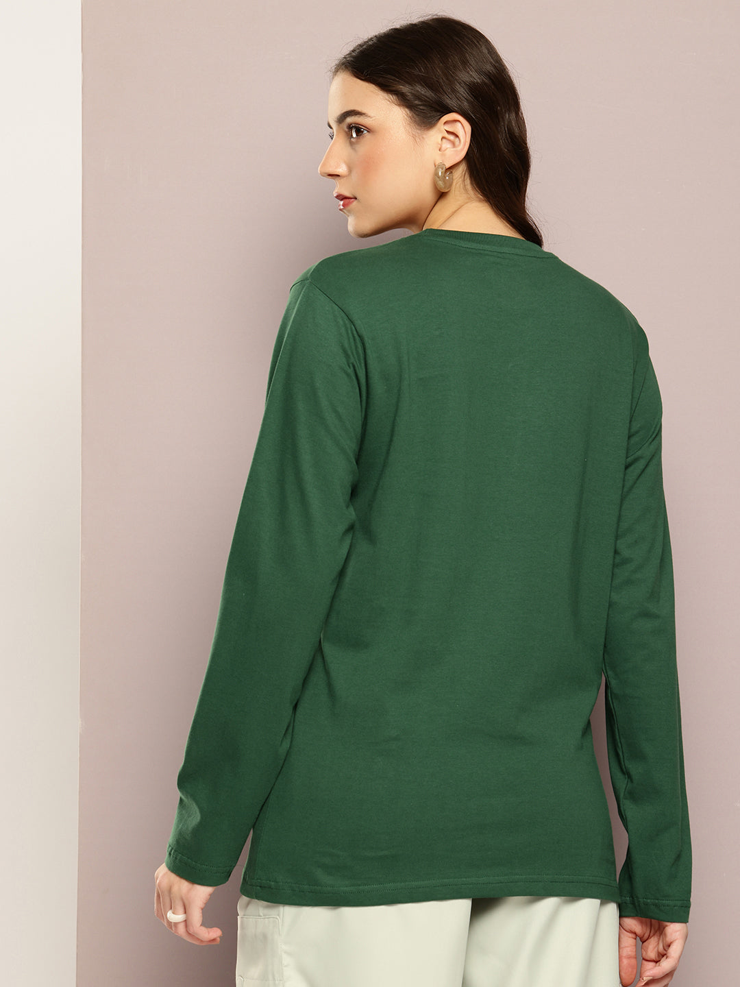 Womens Full Sleeve Round Neck Printed Oversized Fit Tshirts