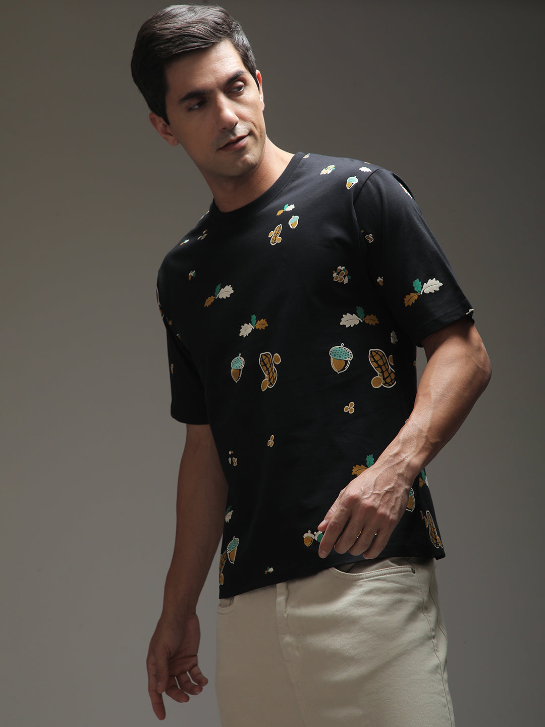 Mens Half Sleeve Round Neck All-Over Printed Oversized Fit Tshirts