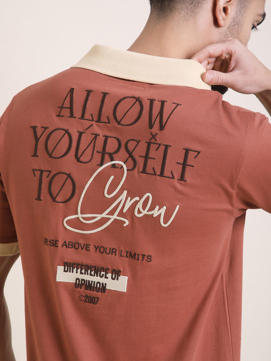 Mens Half Sleeve Polo Neck Back Embroidered Relaxed Fit Tshirts